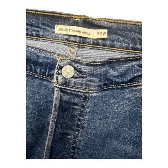 Levi’s Ribcage Women Plus Size 22W Blue Denim Straight Ankle Jeans Slim Hip - Picture 9 of 13